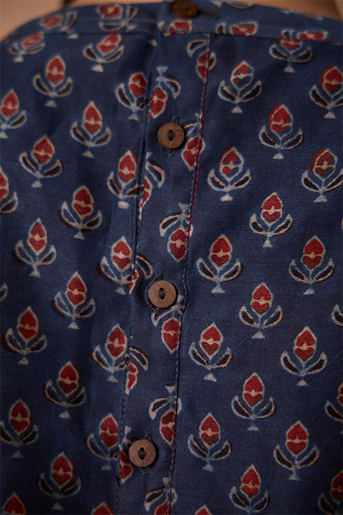 Okhai "Azure Prism" Handblock Printed Chanderi Silk Ajrakh Kurta Pant Set