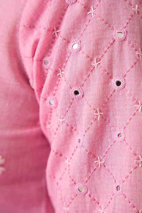 Okhai "Blushed" Hand-Embroidered Mirrorwork Pure Cotton Kurta Pant Set