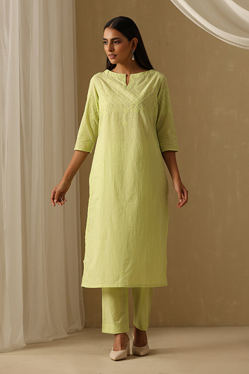 Okhai "Inaayat" Chikankari Pure Cotton Kurta Pant Set