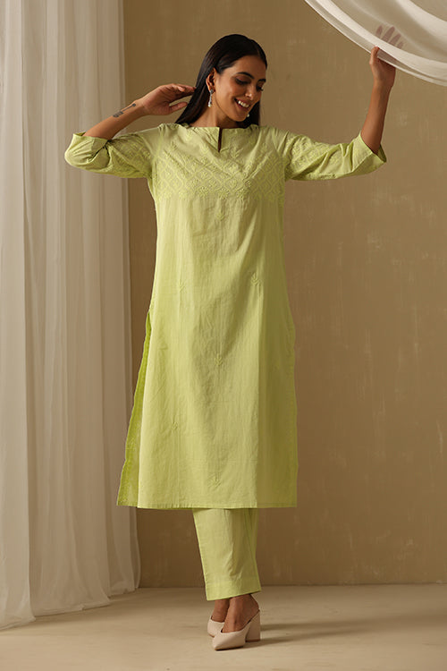 Okhai "Inaayat" Chikankari Pure Cotton Kurta Pant Set