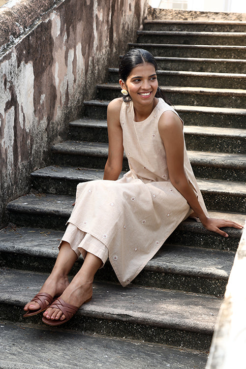 Okhai "Ekru" Hand-Embroidered Mirrorwork Sleeveless Kurta Pant Set