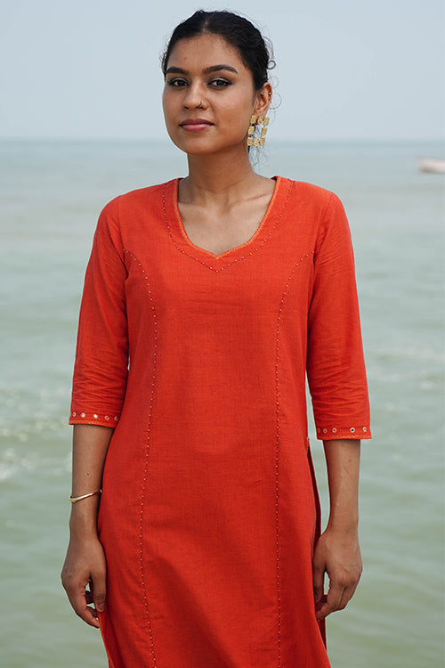 Okhai "Sunehra" Hand-Embroidered Mirror and Beadwork Pure Cotton Kurta Pant Set