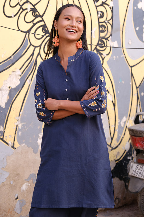 Okhai "Tangerine" Suf Embroidered Pure Cotton Kurta Pant Set