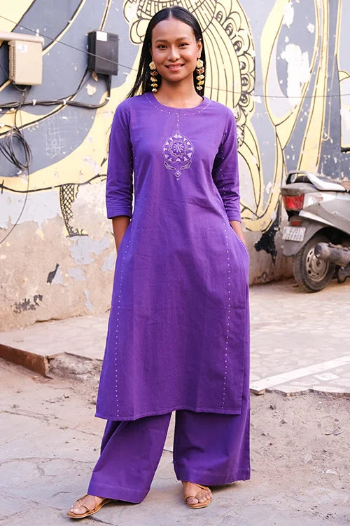 Okhai "Fig" Suf Embroidered Pure Cotton Kurta Pant Set