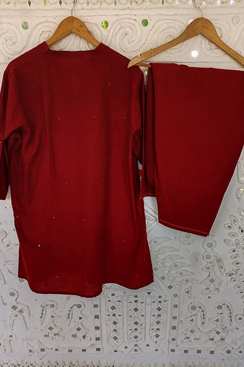 Okhai "Ishqiya" Hand-Embroidery and Mirror Work Maroon Pure Cotton Kurta Salwar Set| Rescue