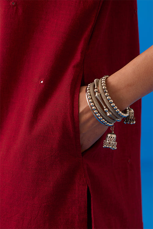 Okhai "Ishqiya" Hand-Embroidery and Mirror Work Maroon Pure Cotton Kurta Salwar Set| Rescue