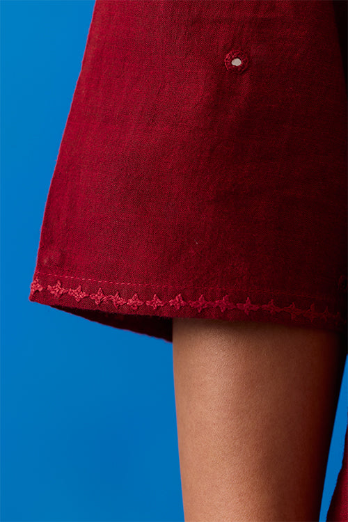 Okhai "Ishqiya" Hand-Embroidery and Mirror Work Maroon Pure Cotton Kurta Salwar Set| Rescue