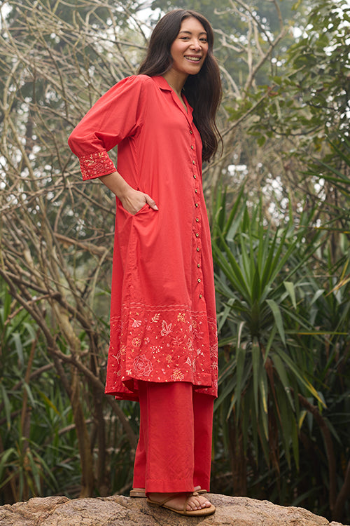 Okhai "Evermore" Hand-Embroidered Pure Cotton Kurta Pant Set