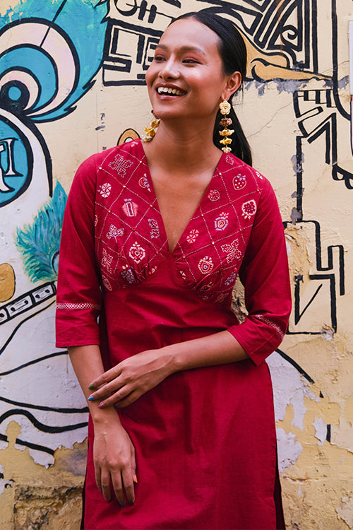 Okhai "Sherbet" Hand Embroidery and Mirror Work Pure Cotton Kurta Pant Set