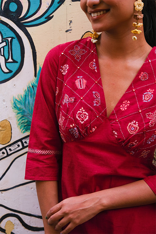 Okhai "Sherbet" Hand Embroidery and Mirror Work Pure Cotton Kurta Pant Set