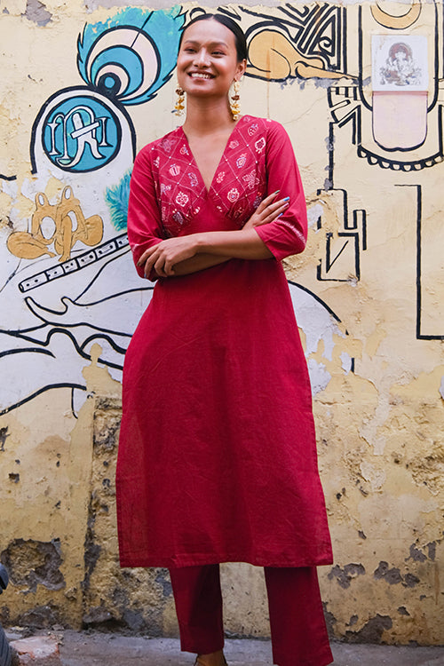 Okhai "Sherbet" Hand Embroidery and Mirror Work Pure Cotton Kurta Pant Set