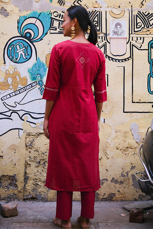 Okhai "Sherbet" Hand Embroidery and Mirror Work Pure Cotton Kurta Pant Set