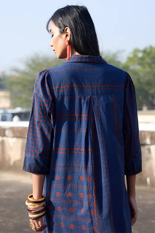 Okhai "Indigo Hush" Cotton Ajrakh Kurta Pant Set