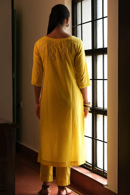 Okhai "Sunline" Hand-Embroidered Mirrorwork Pure Cotton Kurta Pant Set