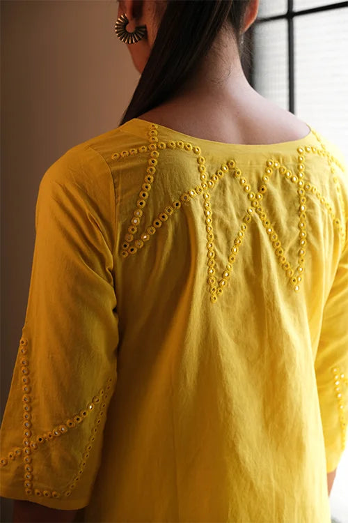 Okhai "Sunline" Hand-Embroidered Mirrorwork Pure Cotton Kurta Pant Set