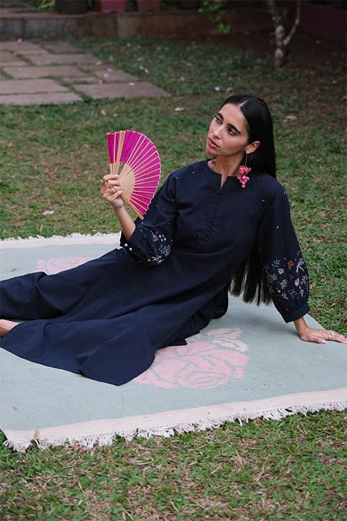 Okhai "Daisyline" Hand-Embroidered Pure Cotton Kurta Pant Set