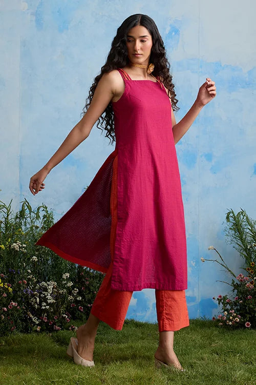 Okhai "Carnation" Cotton Sleeveless Kurta Pant Set