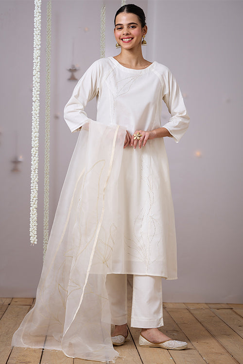 Gold Leaf Khaat Bharat & Mukaish Work Kurta Pant Set Online