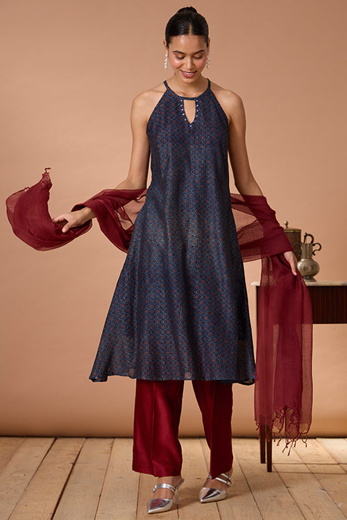 Opal Ballad Embroidered Ajrakh Kurta Pant Set With Dupatta Online
