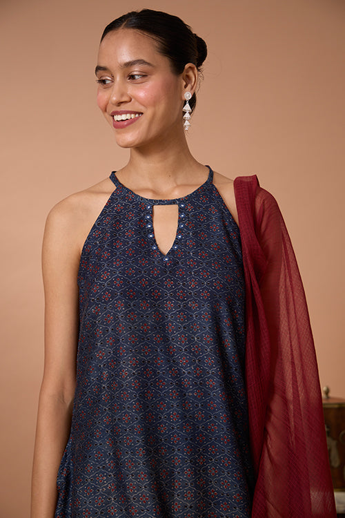 Opal Ballad Embroidered Ajrakh Kurta Pant Set With Dupatta Online