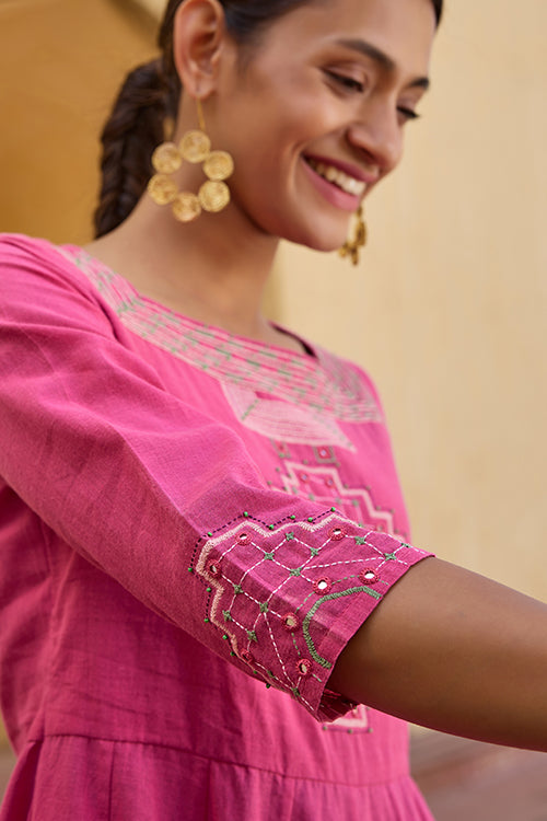 Okhai "Sundial" Hand Embroidered Mirror and Beadwork Pure Cotton Kurta Pant set with Dupatta