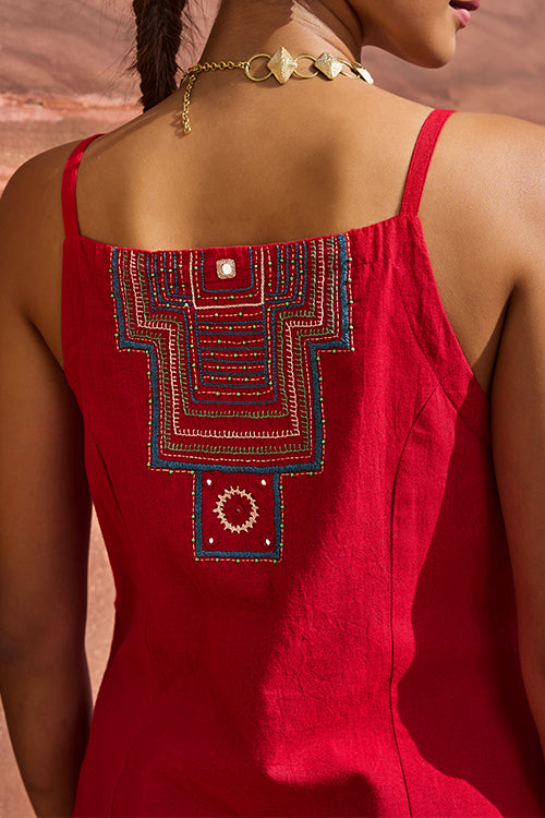 Okhai "Khajuraho" Hand Embroidered Mirror and Beadwork Pure Cotton Sling Kurta Pant Set with Dupatta