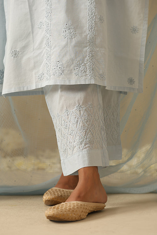 Okhai "Hasrat" Chikankari and Mukaish work Pure Cotton Kurta Pant Set with Dupatta