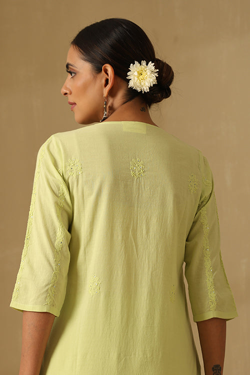 Okhai "Ehsaas" Chikankari and Mukaish work Pure Cotton Kurta Pant Set with Dupatta