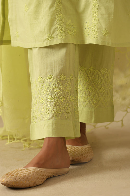 Okhai "Ehsaas" Chikankari and Mukaish work Pure Cotton Kurta Pant Set with Dupatta