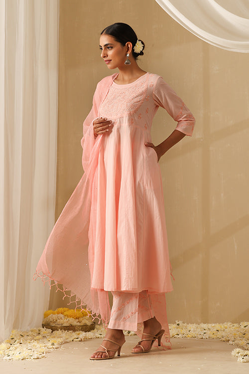 Okhai "Sajda" Chikankari and Mukaish work Pure Cotton Kurta Pant Set with Dupatta