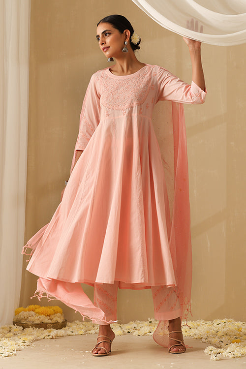 Okhai "Sajda" Chikankari and Mukaish work Pure Cotton Kurta Pant Set with Dupatta