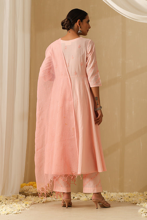 Okhai "Sajda" Chikankari and Mukaish work Pure Cotton Kurta Pant Set with Dupatta