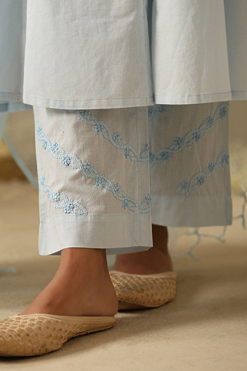 Okhai "Nazm" Chikankari and Mukaish work Pure Cotton Kurta Pant Set with Dupatta