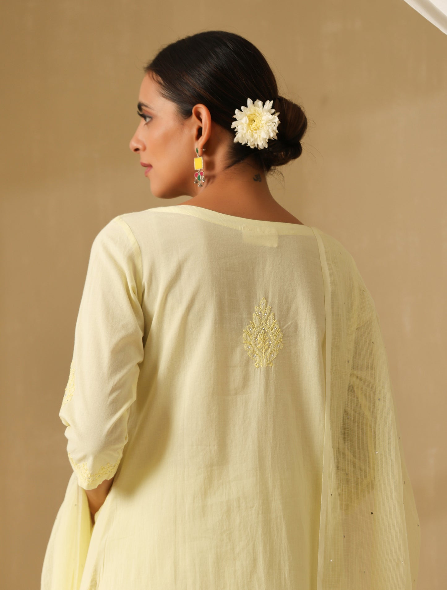 Okhai "Sunhaera" Chikankari and Mukaish work Pure Cotton Kurta Pant Set with Dupatta