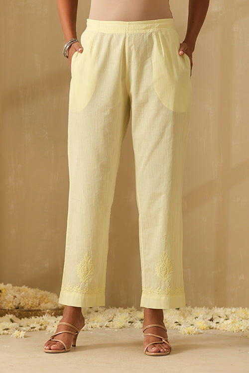Okhai "Sunhaera" Chikankari and Mukaish work Pure Cotton Kurta Pant Set with Dupatta