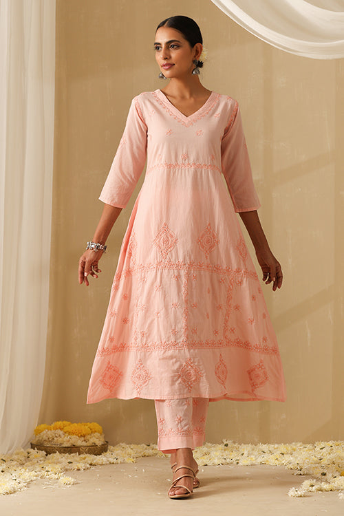 Okhai "Dehleez" Chikankari and Mukaish work Pure Cotton Kurta Pant Set with Dupatta