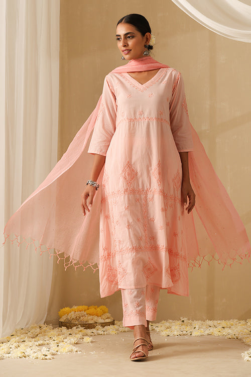 Okhai Dehleez Chikankari Pure Cotton Kurta Pant Set For Women Online