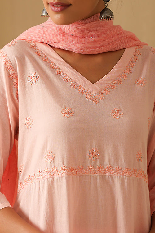 Okhai "Dehleez" Chikankari and Mukaish work Pure Cotton Kurta Pant Set with Dupatta