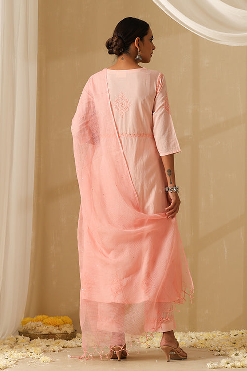 Okhai "Dehleez" Chikankari and Mukaish work Pure Cotton Kurta Pant Set with Dupatta