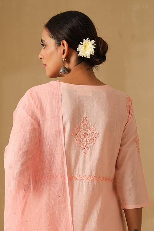 Okhai "Dehleez" Chikankari and Mukaish work Pure Cotton Kurta Pant Set with Dupatta