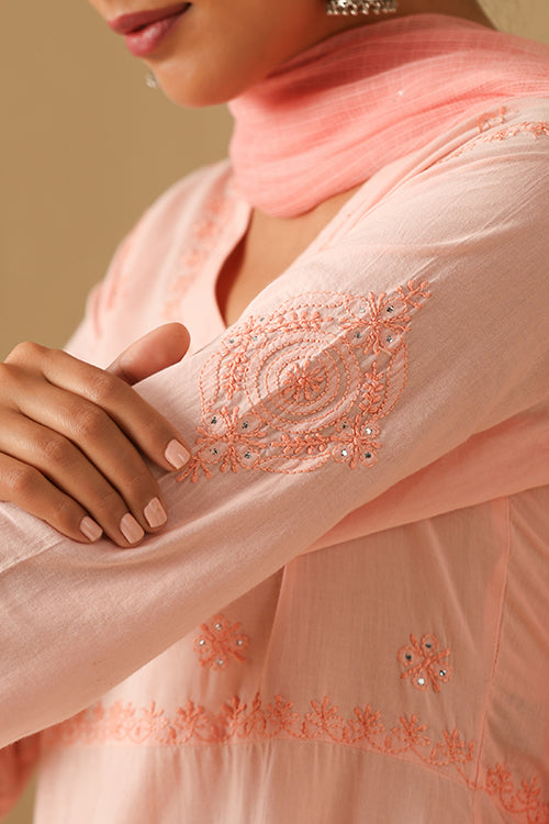 Okhai "Dehleez" Chikankari and Mukaish work Pure Cotton Kurta Pant Set with Dupatta