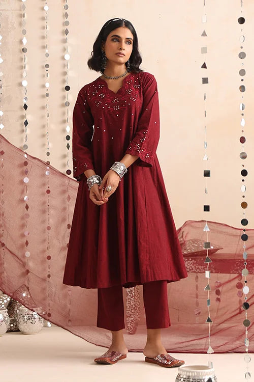 Okhai "Heritage" Hand-Embroidered Pure Cotton Kurta Pant Set with Dupatta