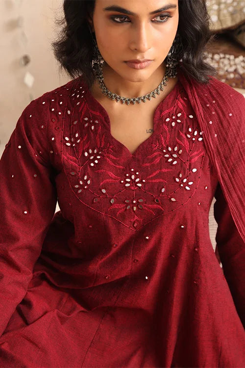 Okhai "Heritage" Hand-Embroidered Pure Cotton Kurta Pant Set with Dupatta