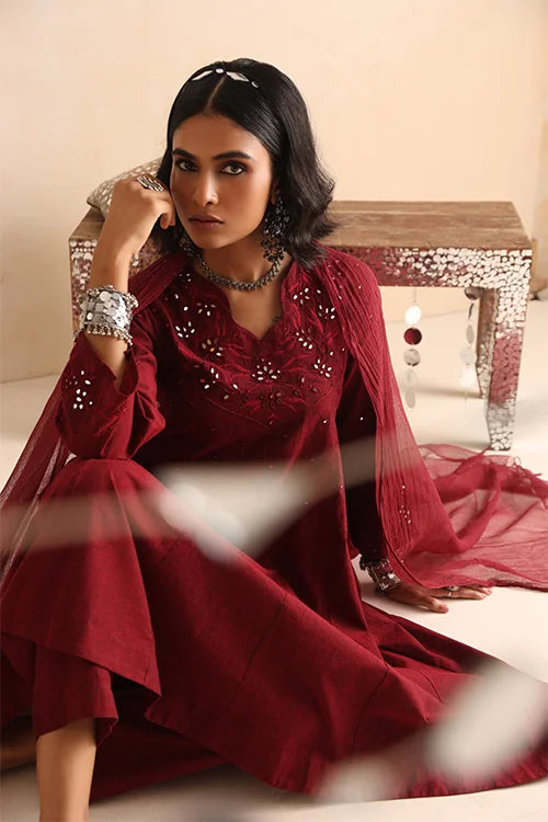 Okhai "Heritage" Hand-Embroidered Pure Cotton Kurta Pant Set with Dupatta