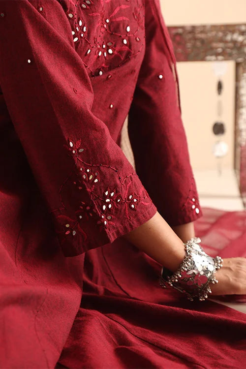 Okhai "Heritage" Hand-Embroidered Pure Cotton Kurta Pant Set with Dupatta