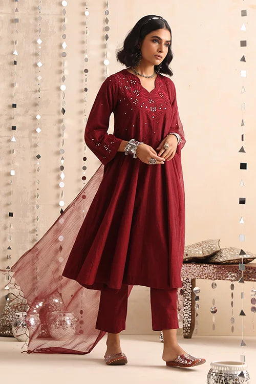 Okhai "Heritage" Hand-Embroidered Pure Cotton Kurta Pant Set with Dupatta