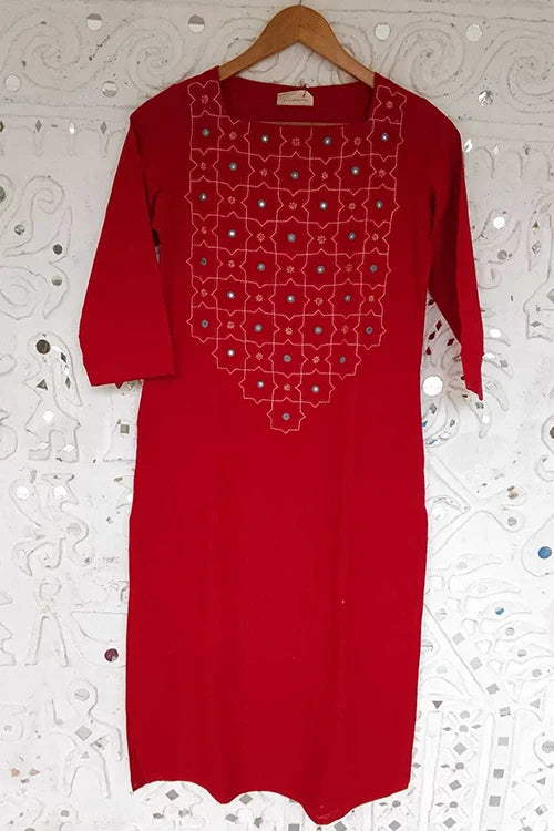 Okhai 'Juliet' Embroidered Mirror Work Cotton Handloom Long Kurta| Rescue