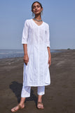  Aysa White Pure Cotton Chikankari Long Kurti For Women Online