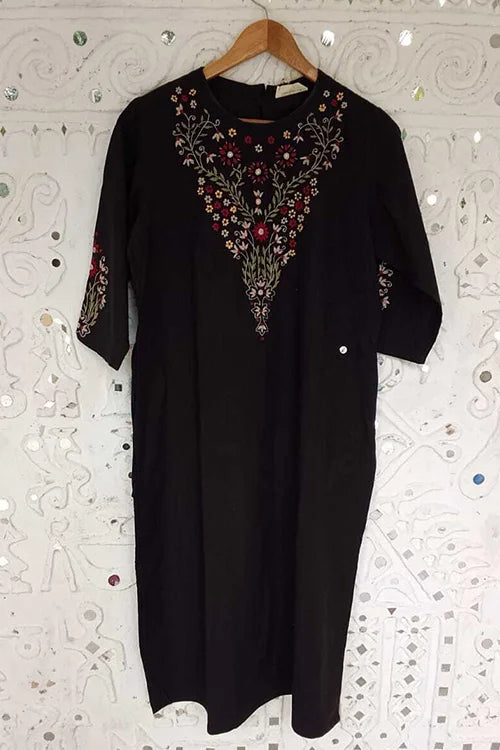 Okhai 'Night Jasmine' Pure Cotton Hand Embroidered Mirror Work Kurta| Rescue