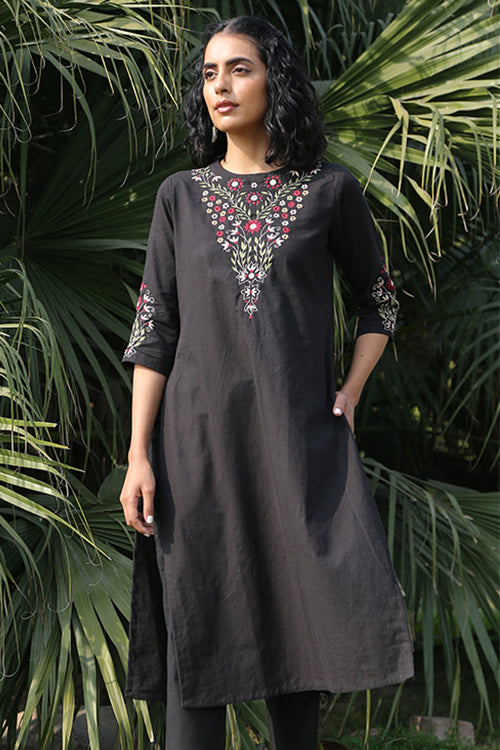 Okhai 'Night Jasmine' Pure Cotton Hand Embroidered Mirror Work Kurta| Rescue